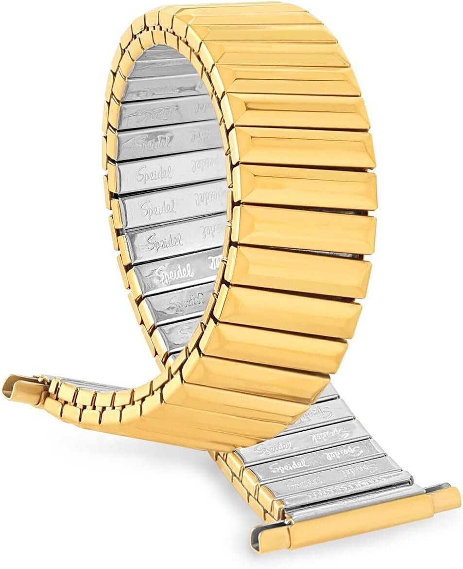 Speidel Men’s Twist-O-Flex Stainless Steel Stretch Watch Band, Gold or Silver Tone 16-22mm Straight End or Curved End with No Clasp