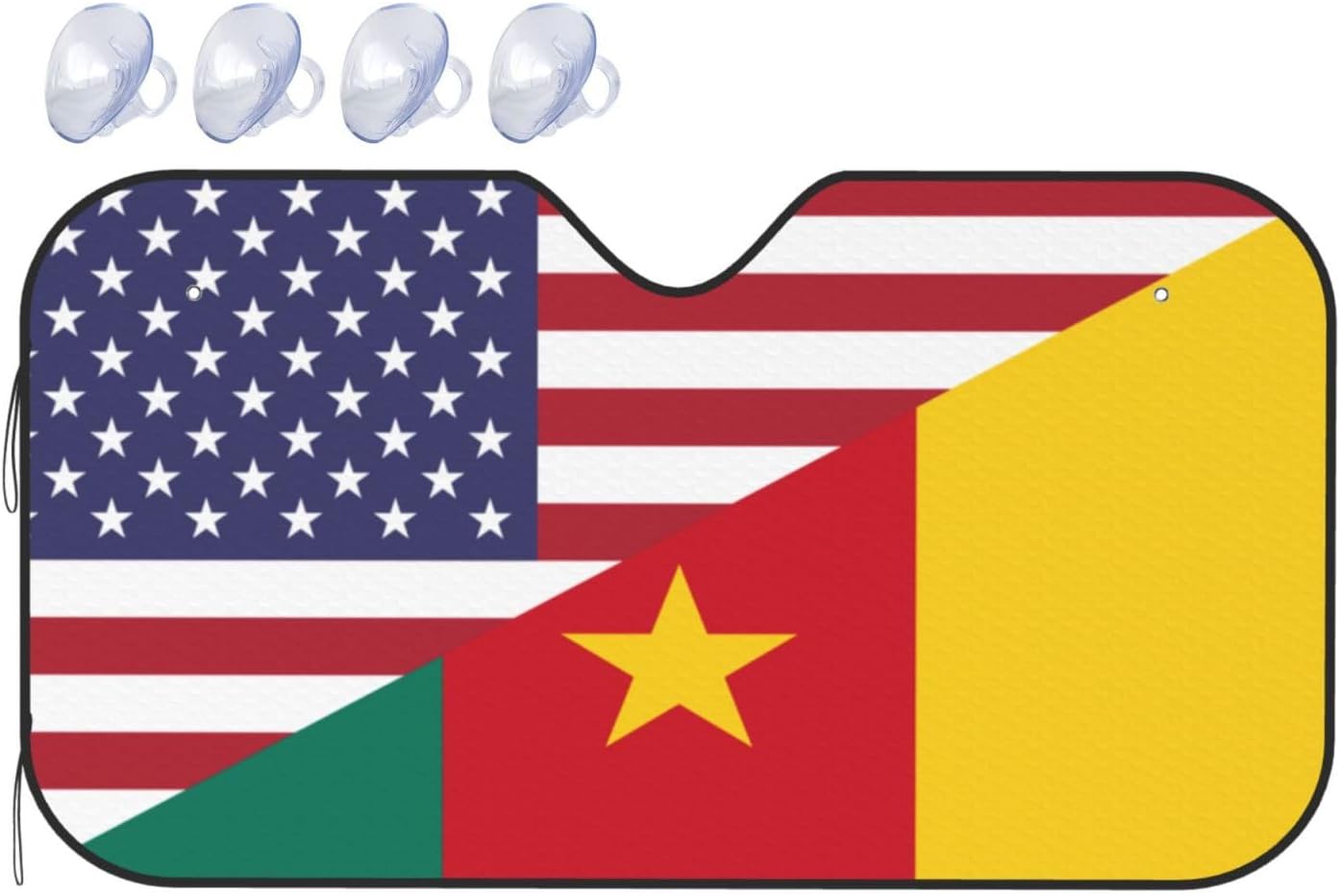 America Cameroon Friendship Flag Foldable Car Windshield Sunshade Blocks Heat and Sun Glare Uv Rays
