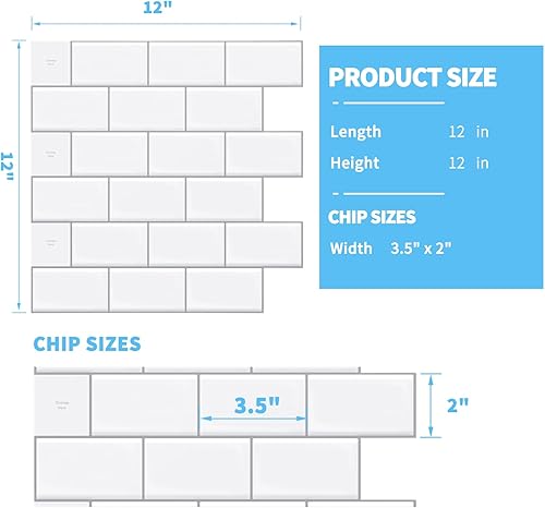 Miniatura 6 de Art3d Protector contra salpicaduras de 10 hojas 12 pulgadas x 12 pulgadas paneles de pared 3D Subway color blanco mono con lechada gris
