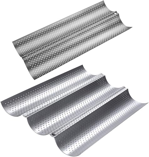 Cabilock Molde para hornear pan francés, 2 piezas, bandeja de horno perforada antiadherente, bandeja para hornear pan, bandeja para baguette