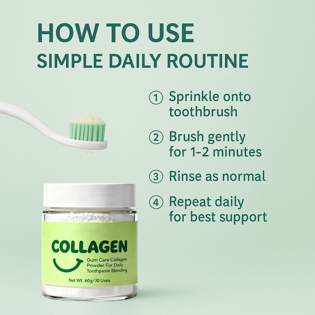 Collagen Powder for Gums, Collagen Powder for Teeth, with Hydroxyapatite, Daily Gumline Support for Smile Strengthening, Keep Firm, Reduced Sensitivity & Healthier, 60g/2.11oz