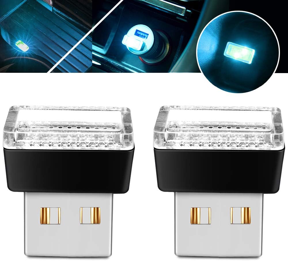 USB Simple Atmosphere Lights USB Car Interior Accessories Lighting - Universal (Aqua Ice Blue, 2 pcs)