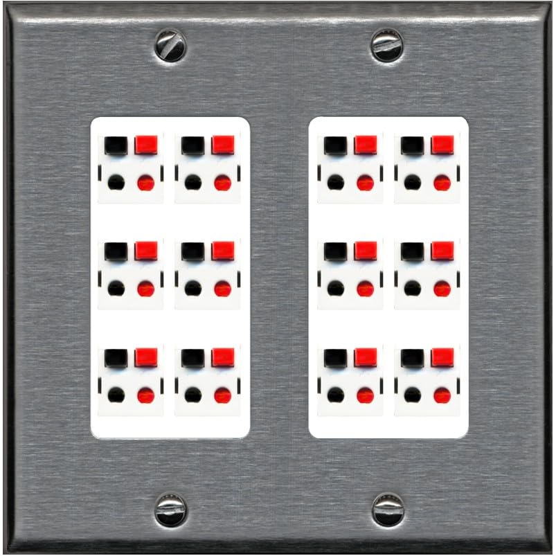 RiteAV 12.0 Surround Sound Speaker Cable Terminal Wire Wall Plate for Home Theater - 2 Gang [White]
