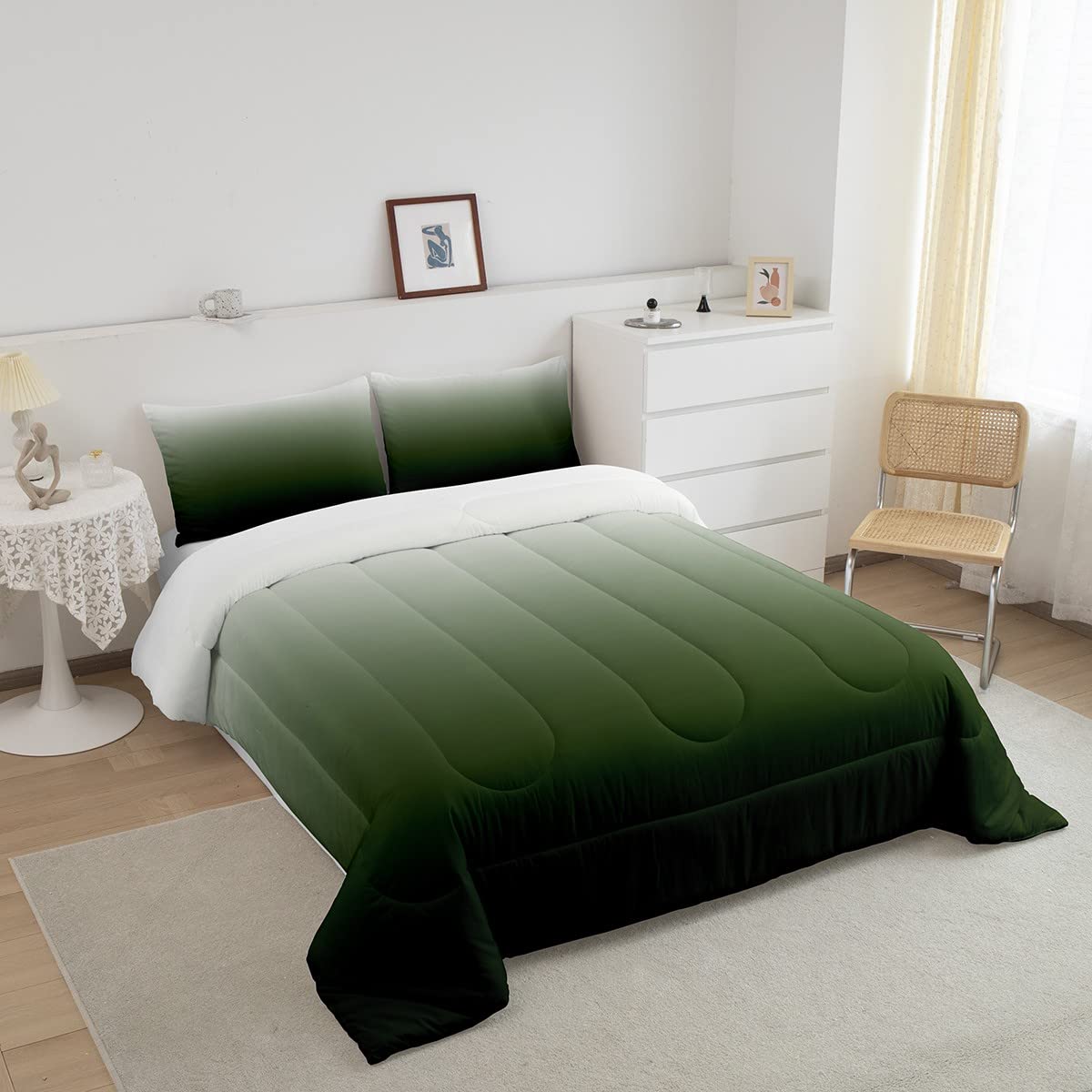 Feelyou Ombre Comforter Set Ombre Effects Bedding Set Kids Girls Boys Gradient Ink Green Comforter Decor Bedroom Collection 2Pcs Twin Size