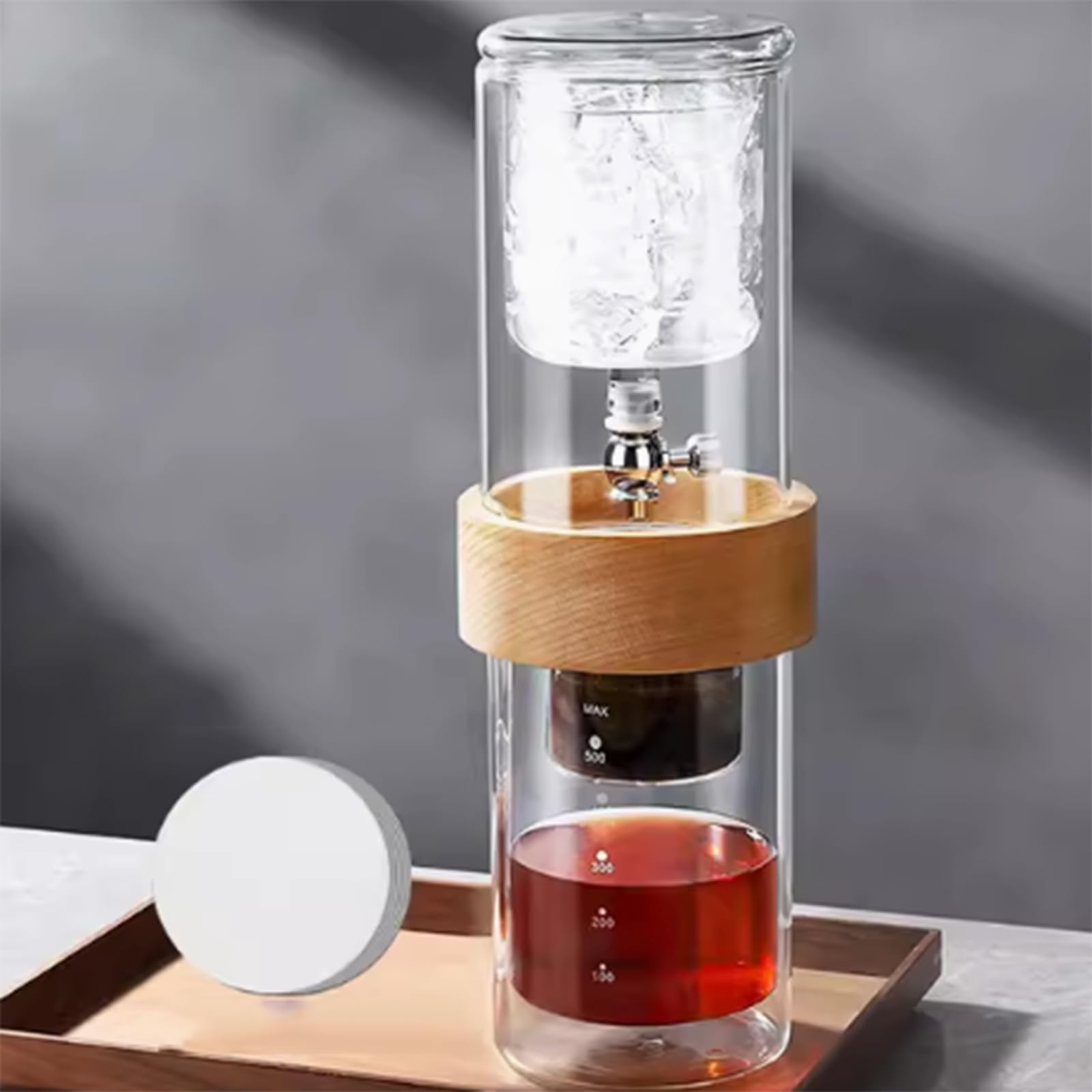 Cafetera Cold Brew, válvula de goteo ajustable, vidrio de borosilicato de 500 ml, cafetera espresso suave para el hogar o cafetería, duradera y fácil de limpiar