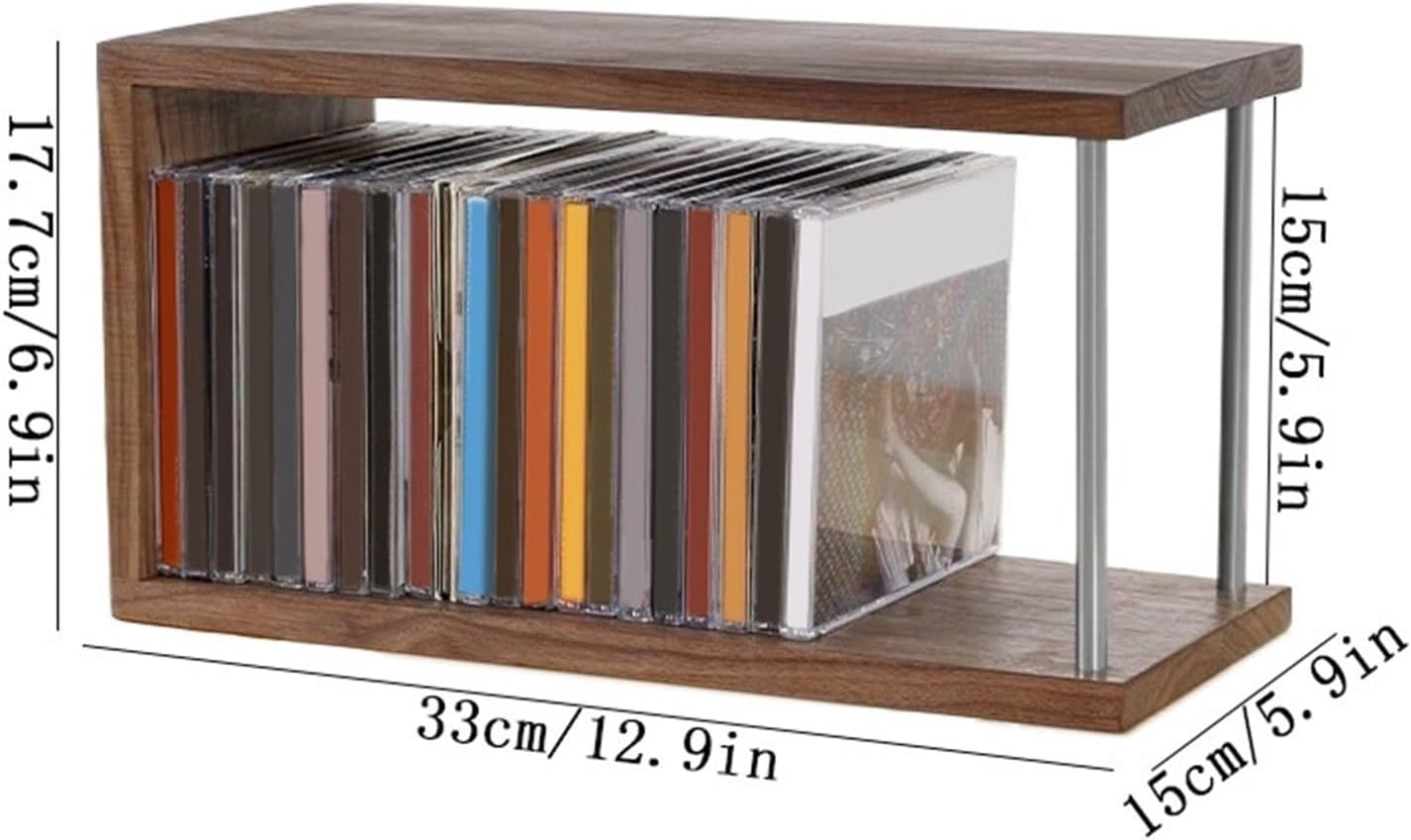 Record Holder Indoor Tabletop Wooden CD Record Storage Rack Cassette Tape Album Collection Shelving Record Display Rack