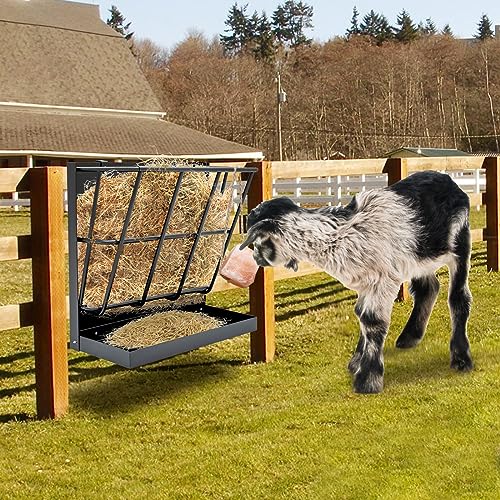 TMEE Alimentador de Feno Cabra 2 Em 1 Cavalo Rack de Feno de Ovelha com Bandeja de Grãos Destacável
