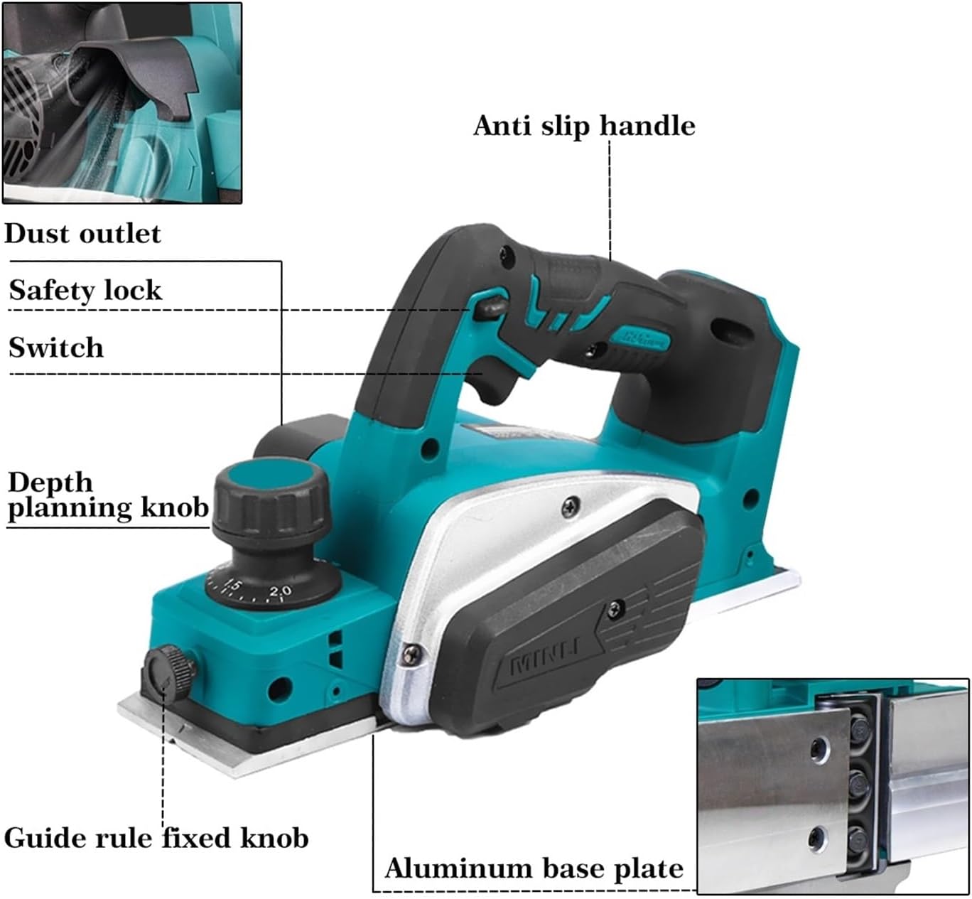 Cordless Electric Hand Planer Home DIY Furniture Cutting Tool Power Planer For Woodworking(No Battery)