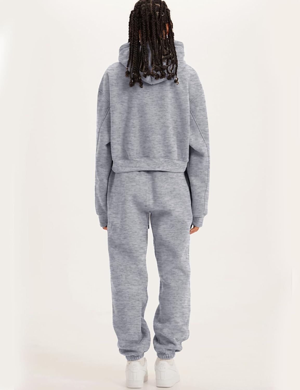 Kissonic Women's Fleece Jogger Sets 2 Pieces Sweatsuits Outfits Crop Top Hoodies Jogger Pants - Image 3