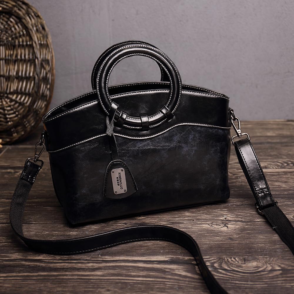 ZiMing Women Handbags Purse Oil Wax Leather Top Handle Handbag Ladies Tote Bag Satchel Vintage Shoulder Crossbody Bag