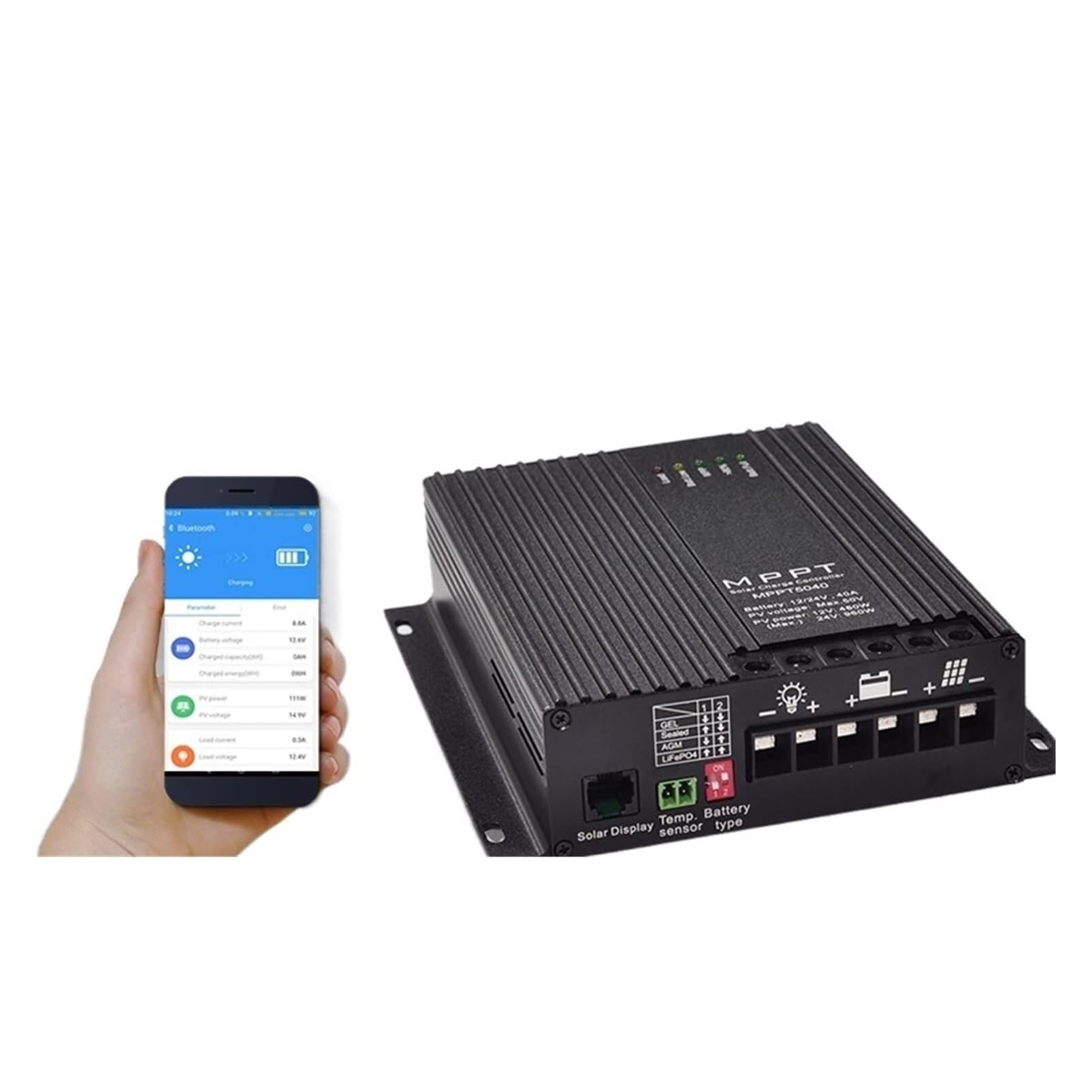 Regolatore di carica solare, Regolatore Di Carica Solare MPPT | 12V/24V 20A Supporto LCD Bluetooth intelligente(MPPT5020(20A))