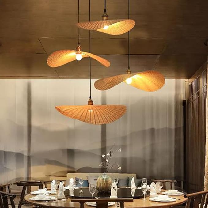 FUMIMID E27 Vintage Hangende Lamp Bamboe Hanglamp Kroonluchter Natuurlijke Rotan Handgemaakte Strohoed Design Plafond Hanglamp Woonkamer Eetkamer Slaapkamer Kantoor Decoratieve Licht,50cm photo 2