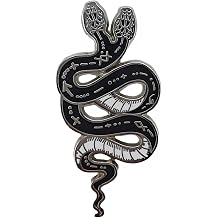Two-Headed Snake Enamel Pin - Gothic Celestial Serpent Brooch with Mystic Symbols - Dark Academia Snake Badge for Backpacks, Jackets, Lanyards - Witchy Jewelry Gift for Goth & Occult Lovers