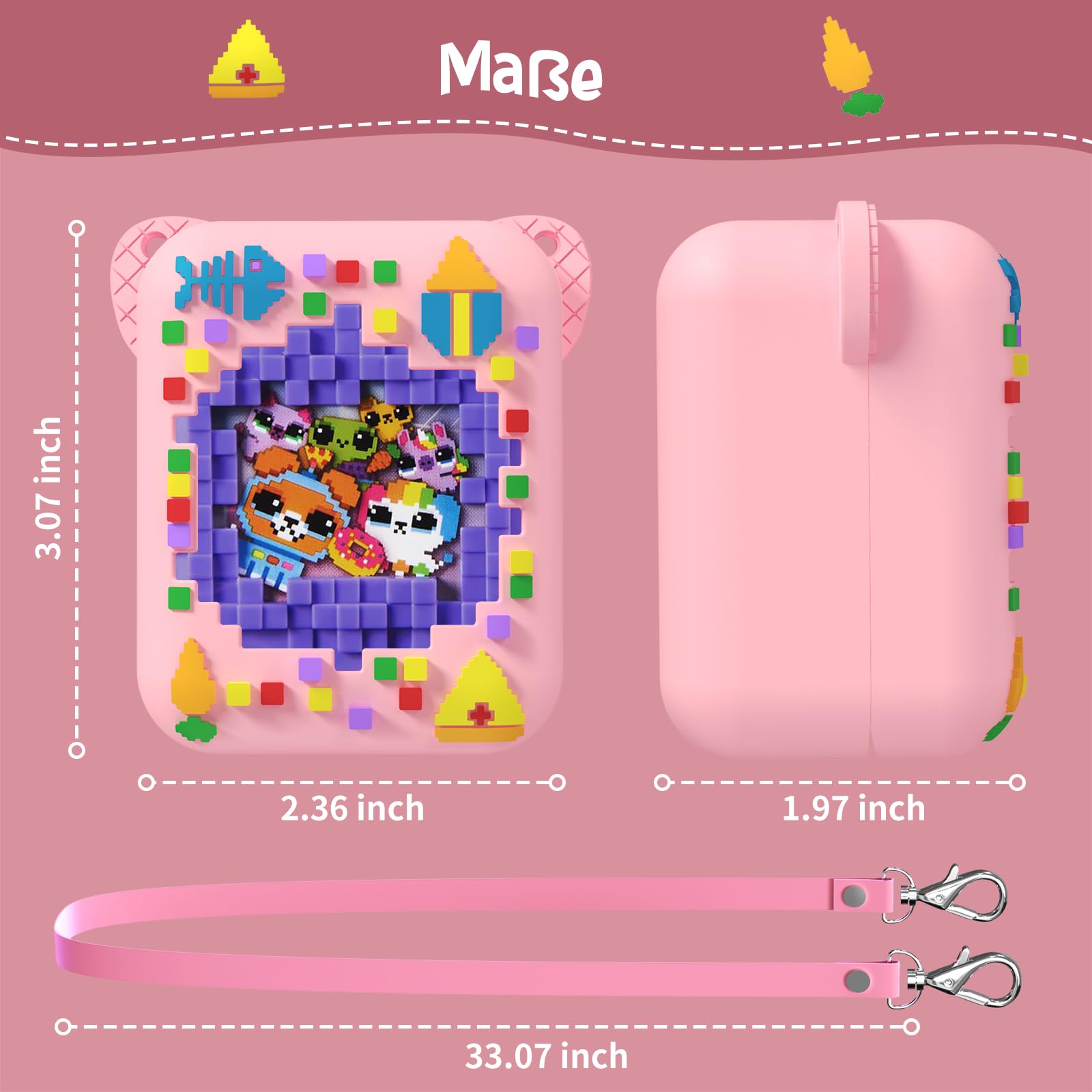 Schutzhülle für Bitzee Interactive Toy Digital Pet, Schutzhülle mit Lebensmitteldruck, Kompatibel mit der Zubehör des Bitzee Interactive Toy Digital Pet, Mit Lanyard (Rosa)