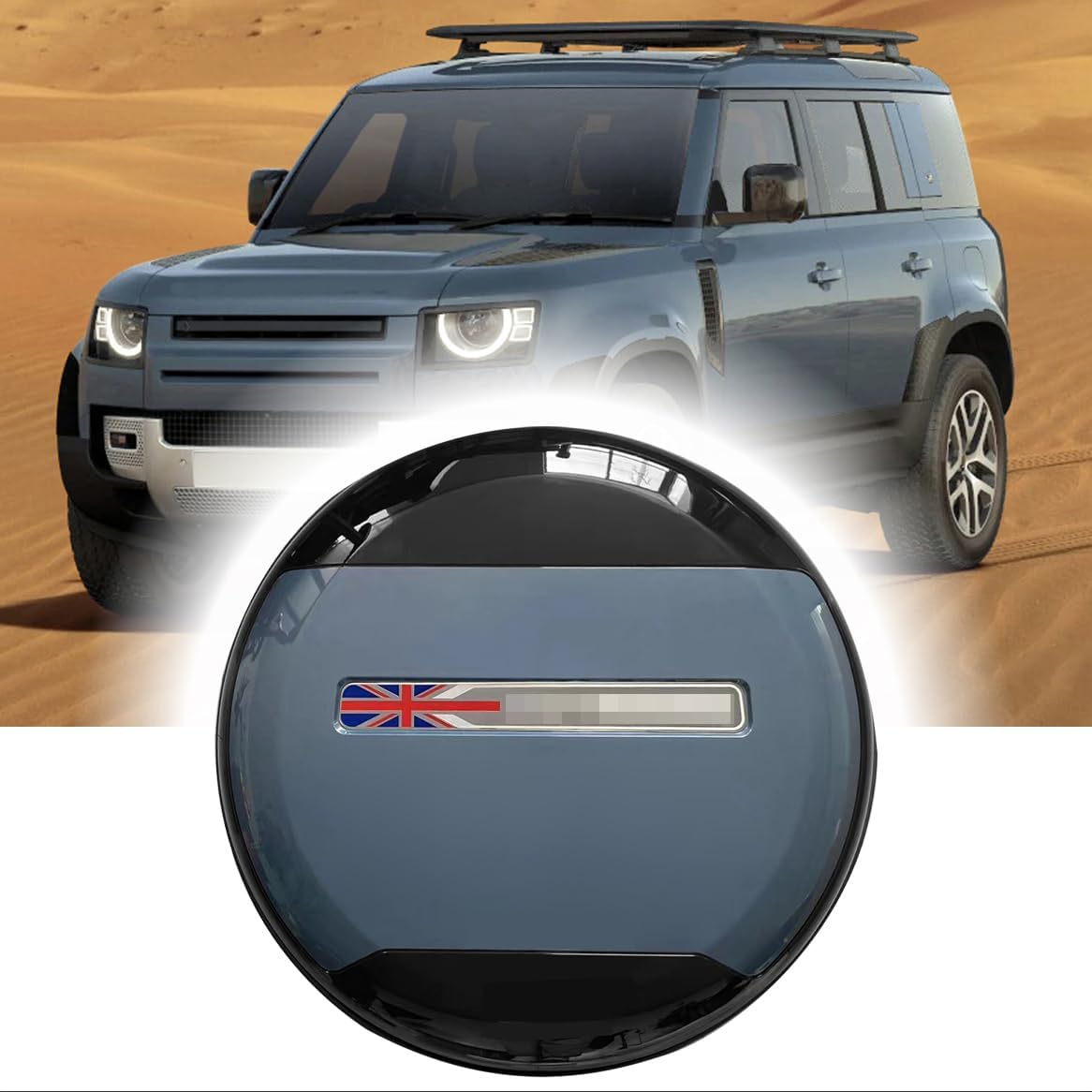 Tasman Blue Series Spare Tire Cover fits for LR Defender 110 90 130 2020-2024 2025 ABS Spare Tyre Wheel Cover Protector (Tasman Blue + Glossy Black + Flag)