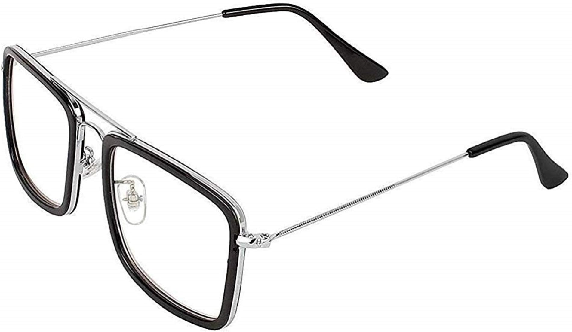 Roshfort Square Eyeglasses Computer Bluelight Blocking Clear Lens Glasses Optical Spectacle Frame (Silver Black, C-4)