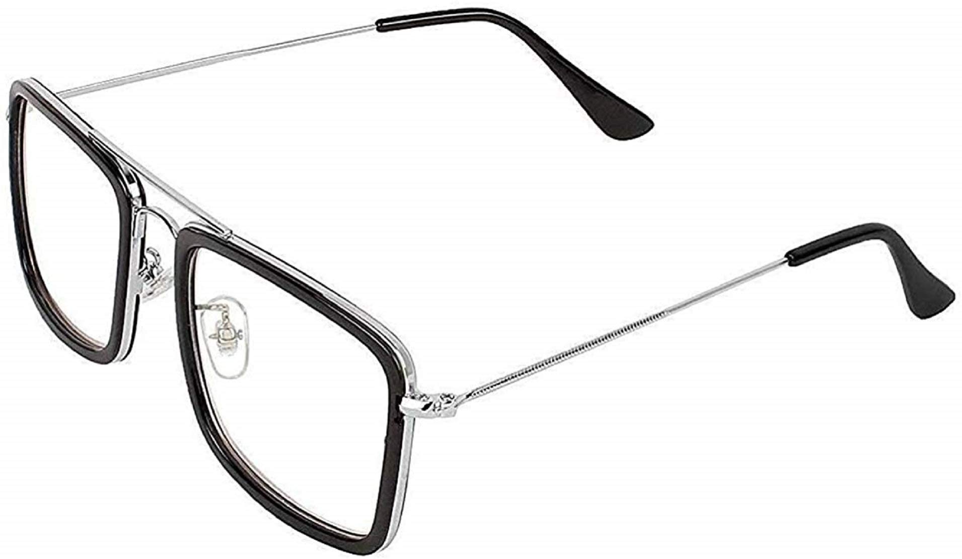 Roshfort Square Eyeglasses Computer Bluelight Blocking Clear Lens Glasses Optical Spectacle Frame (Silver Black, C-4)