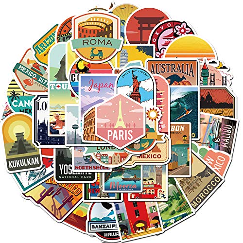 City Stickers 50 Pcs Vinyl Waterproof Landmark Sticker