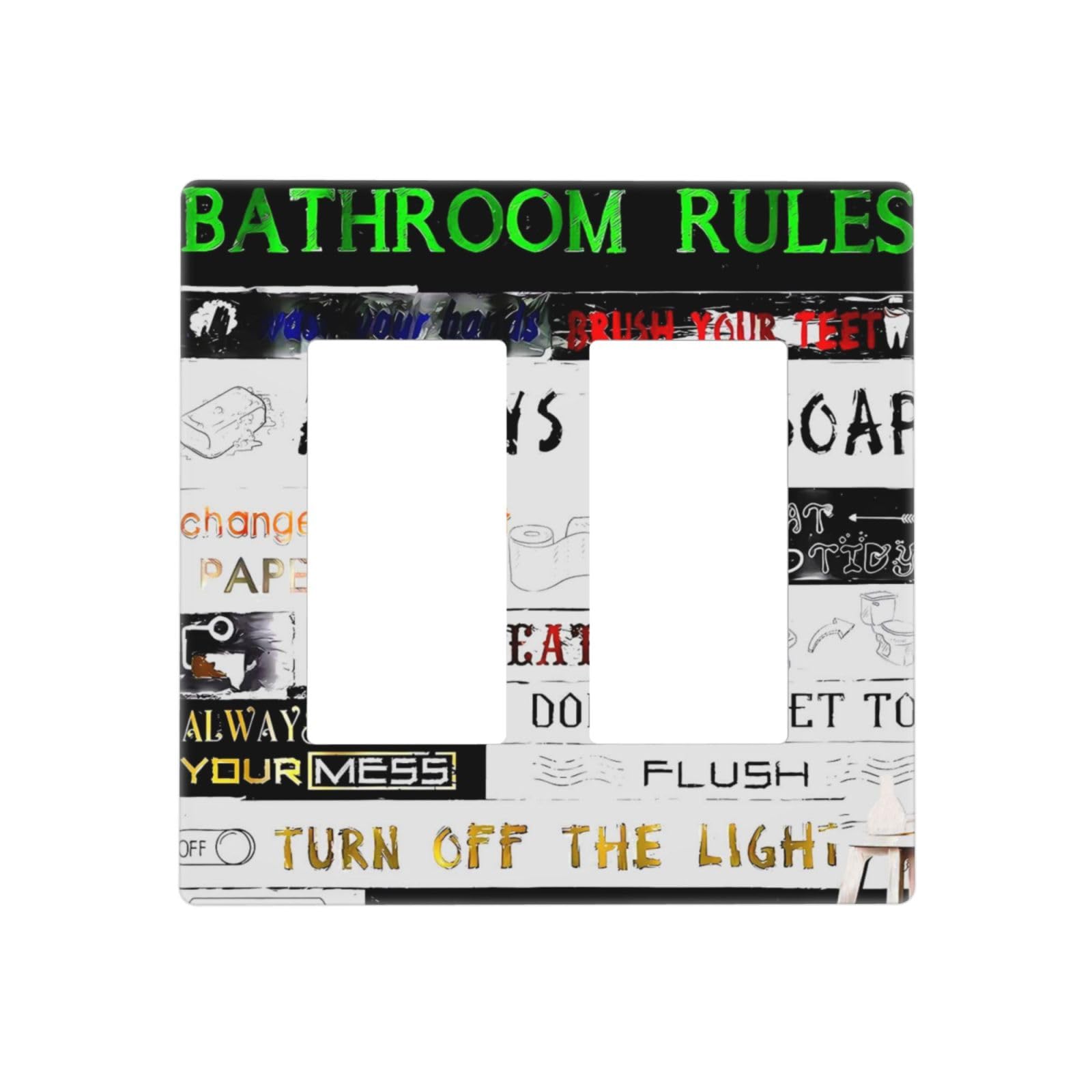 Funny Home Bathroom Toilet Rule Decorative 2 Gang Double GFCI Decorator Rocker Light Switch Cover Outlet Wall Plate Electrical Faceplate Screwless