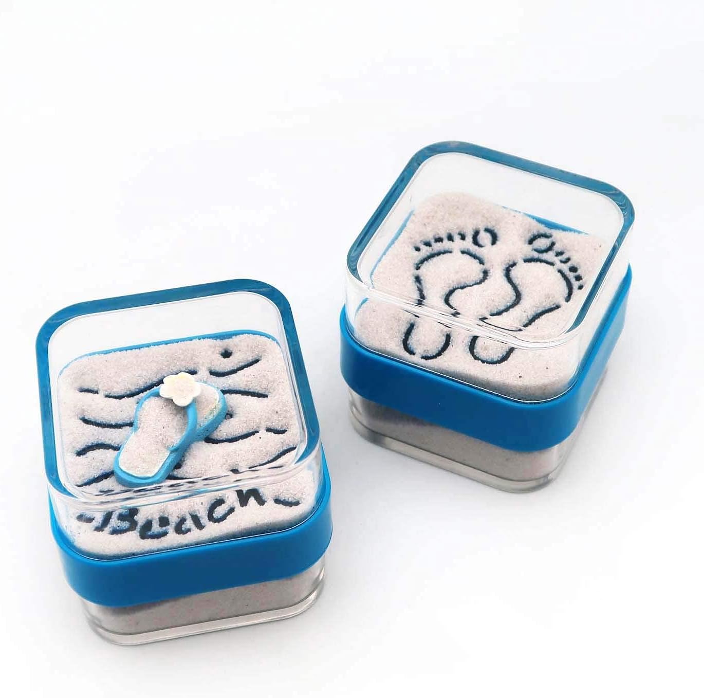 Sand & Flip Flop Paperweight 2-1/8 inch Cube, Beach Wave & Foot Prints Sand Patterns, Beach Sand Inside