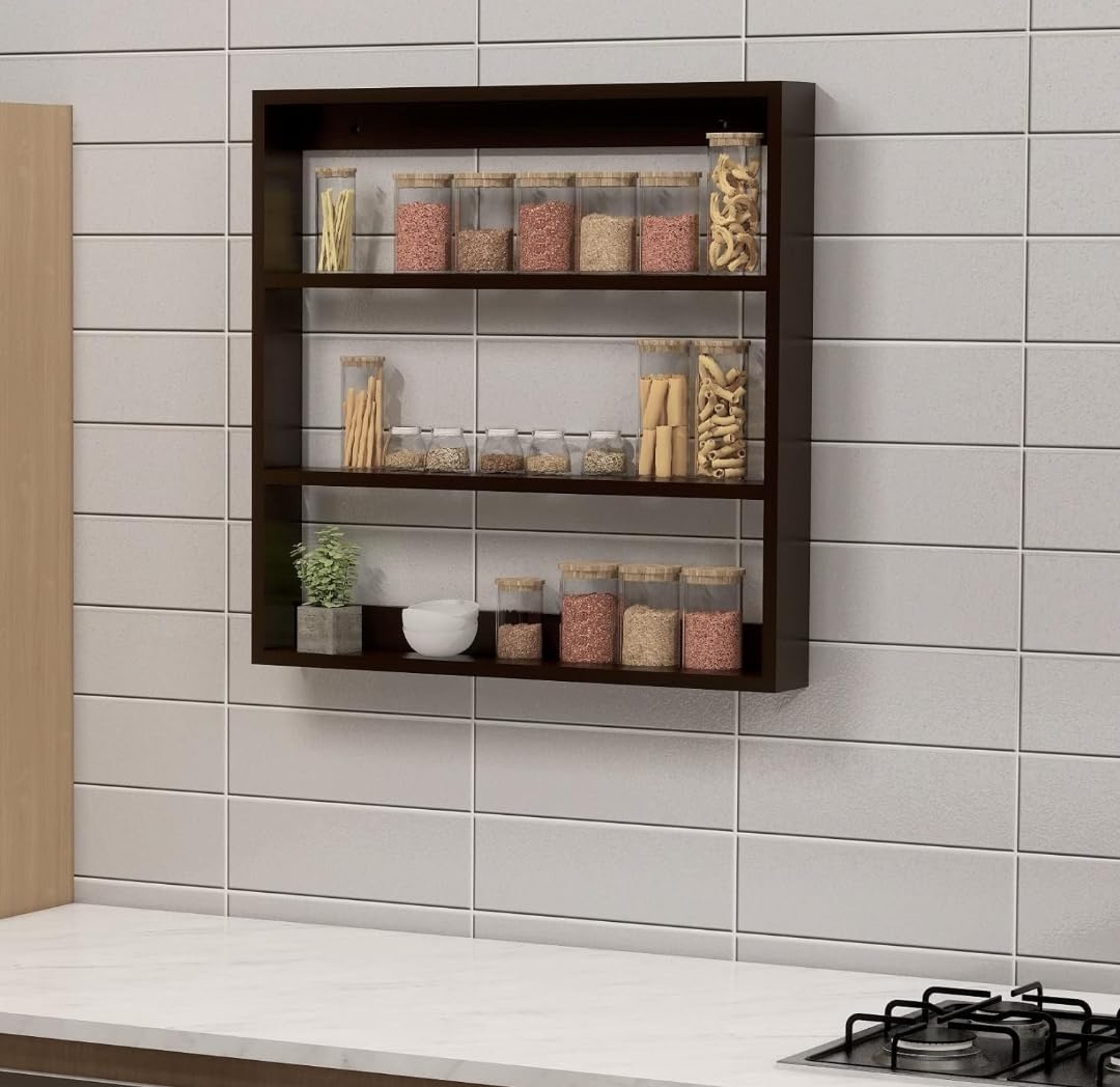 Kitchen rack Wooden Wall Mounted Rack, Organizer, Wall Shelf for Kitchen Storage Boxes, (Number of Shelves - 5, Brown) (B0CQZ1B7SK) Amazon Price History, Amazon Price Tracker