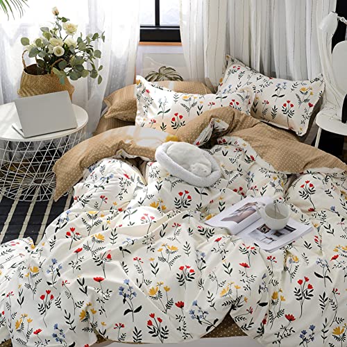 Floral Queen Duvet Cover Set White Cottagecore Bedding Blue Red Yellow Flowers Plants Printed Design Botanical Floral Bedding Sets Queen 1 Duvet Cover 2 Pillowcases (Queen, Colorful) #TOP2
