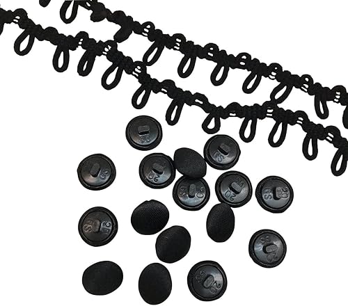 Miniatura 3 de MMvolesy Juego de 50 botones negros de tela de satén de 12 pulgada con vástago y ojal para vestido de novia, blusa de satén, vestido de graduación y