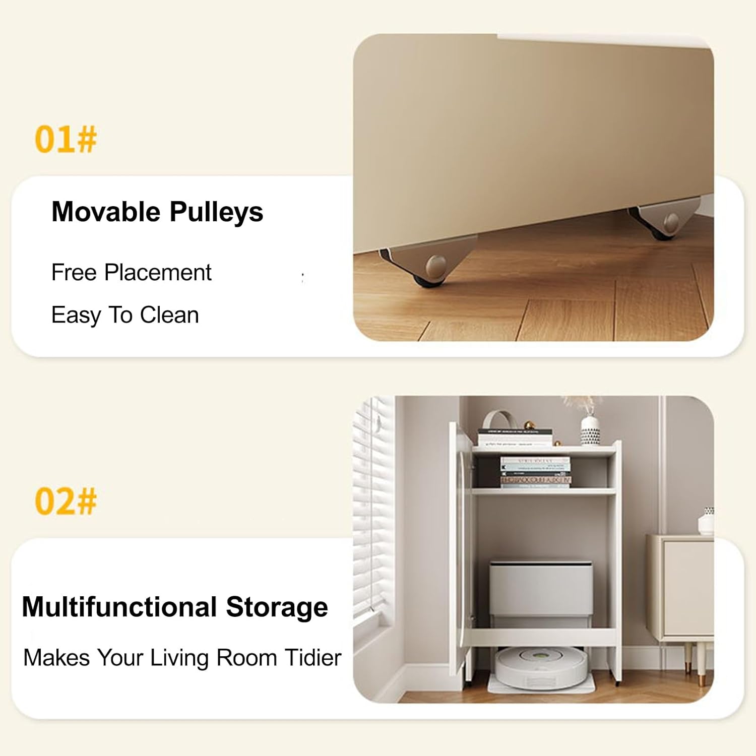 Robot Vacuum Hidden Cabinet with Wheels, Portable Robot Night Stand, Hidden Cabinet for Sweeping Robots, Side Table for Living Room, Home Office(Brown)