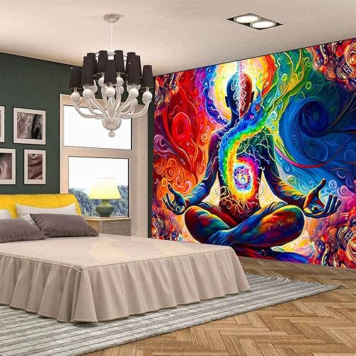 Miniatura 3 de Aidatain Tapiz de meditación de yoga  Arte de pared espacial colorido, mandala espiritual, tamaño 80 x 60 pulgadas  Manta de playa para sala de