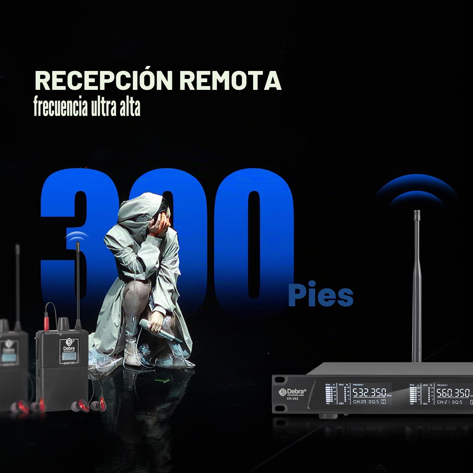 D Debra Audio Pro ER-202 UHF Sistema de Monitor intraauricular inalámbrico de un Solo Canal con transmisor y Receptor para Escenario, Estudio de grabación, músicos (4 bodypack con transmisor)
