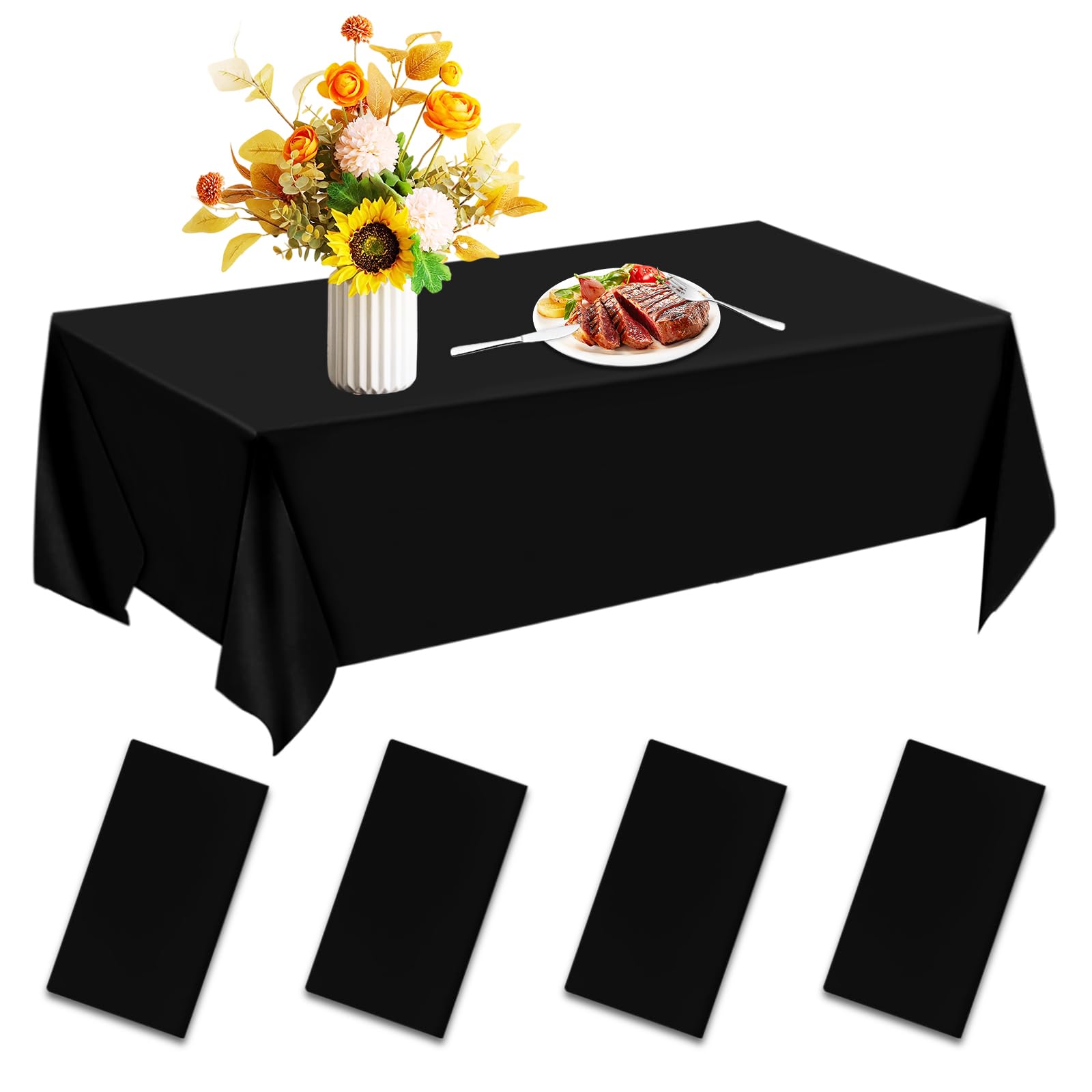 Yunyige Black Table Cloths Disposable,Black Table Cloth,4 Pack Tables Covers for Party Disposable,137x274cm Rectangular Tables Cloth for Wedding Banquet Restaurant Buffet Parties Camping