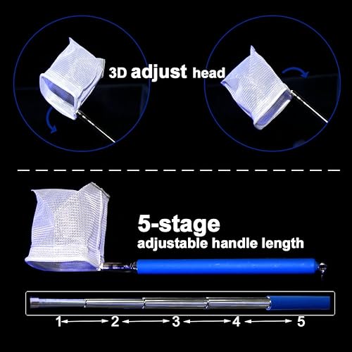 Miniatura 3 de Upettools Red de pesca para camarones de pescado, malla fina, extensible, mango de acero inoxidable, red de pesca para acuario, pecera, estanque,