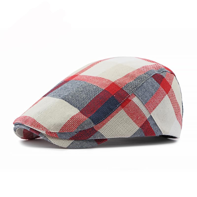 Image of Men's Plaid Striped Newsboy Ivy Flat Driving Golf Cap