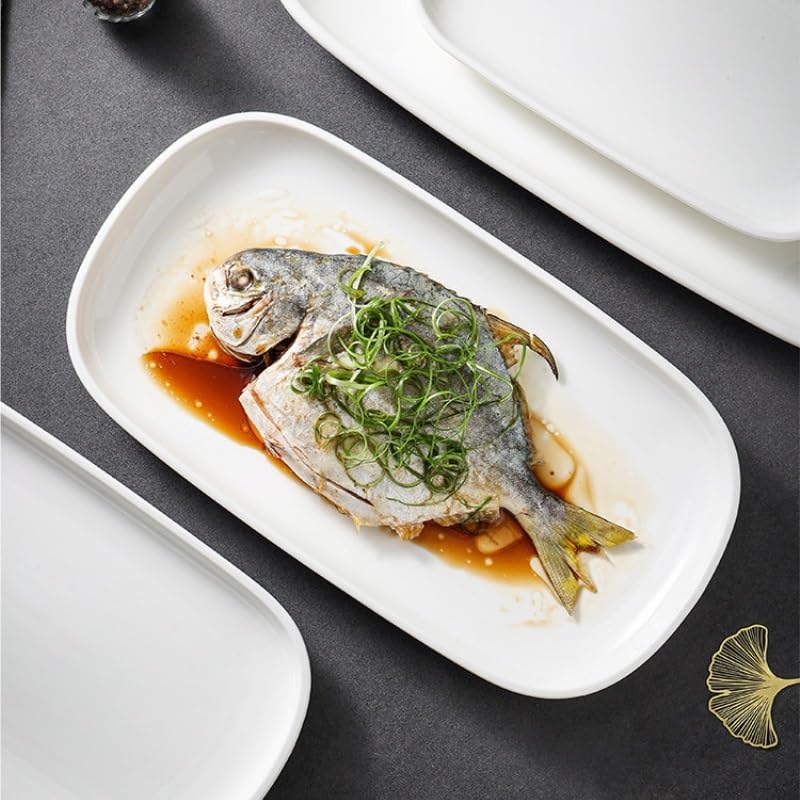 Platos de Camping Plato de pescado cerámica, plato al vapor doméstico, verduras rectangular Plato Decorativo(S)