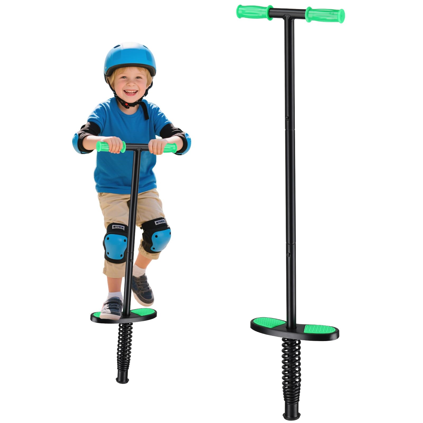 JAOTREL Soft Foam Pogo Jump Stick for Kids 6+ | 40-100 lbs Capacity | Beginner-Friendly Balance Trainer with Safety Grip | Exercise & Motor Skill Development Toy (Green)