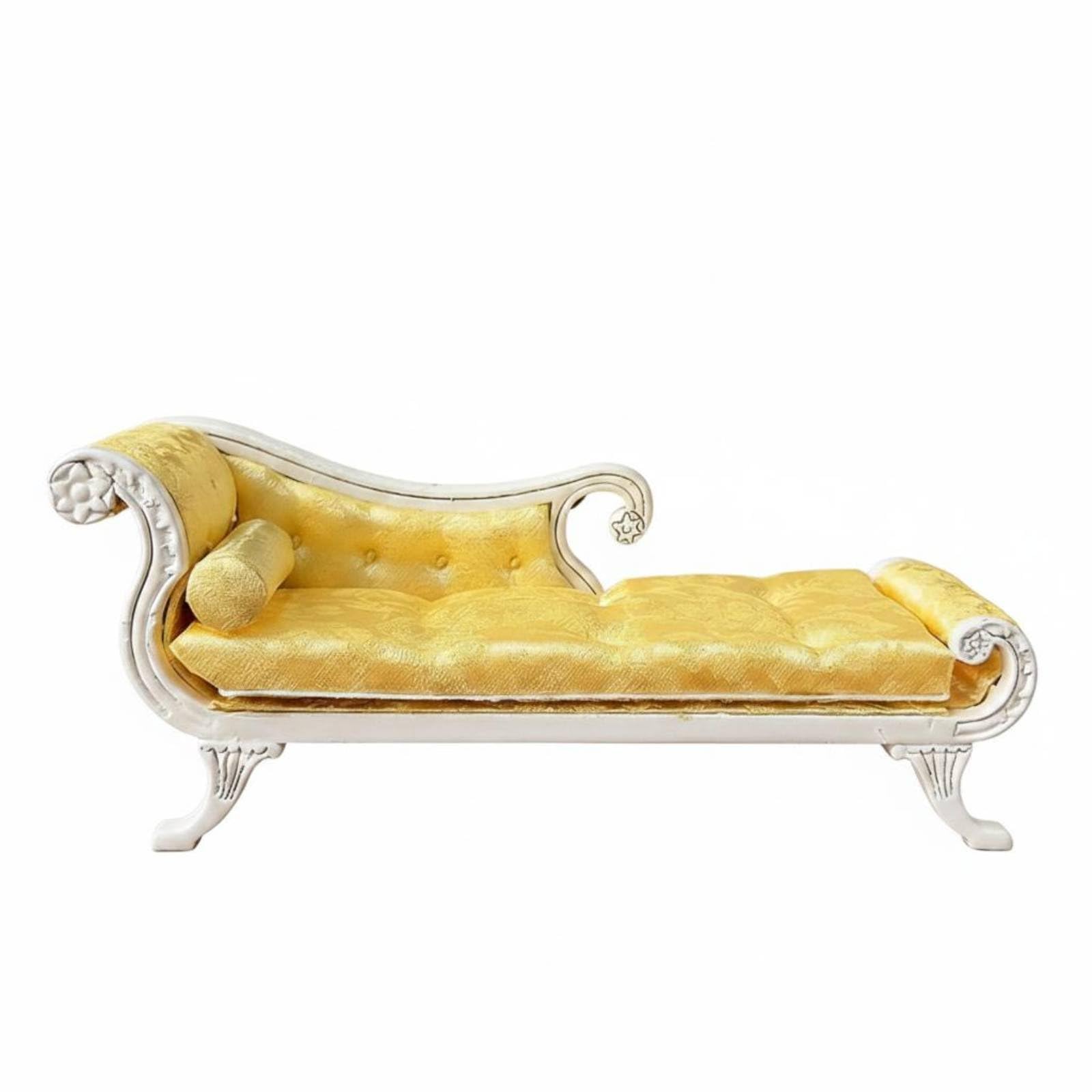 Mini Divano Casa Delle Bambole Divanetto Miniatura Divano Letto Chaise Longue Arredo Mini con Struttura in Legno Lavorato E Tappezzeria Durevole, Giallo