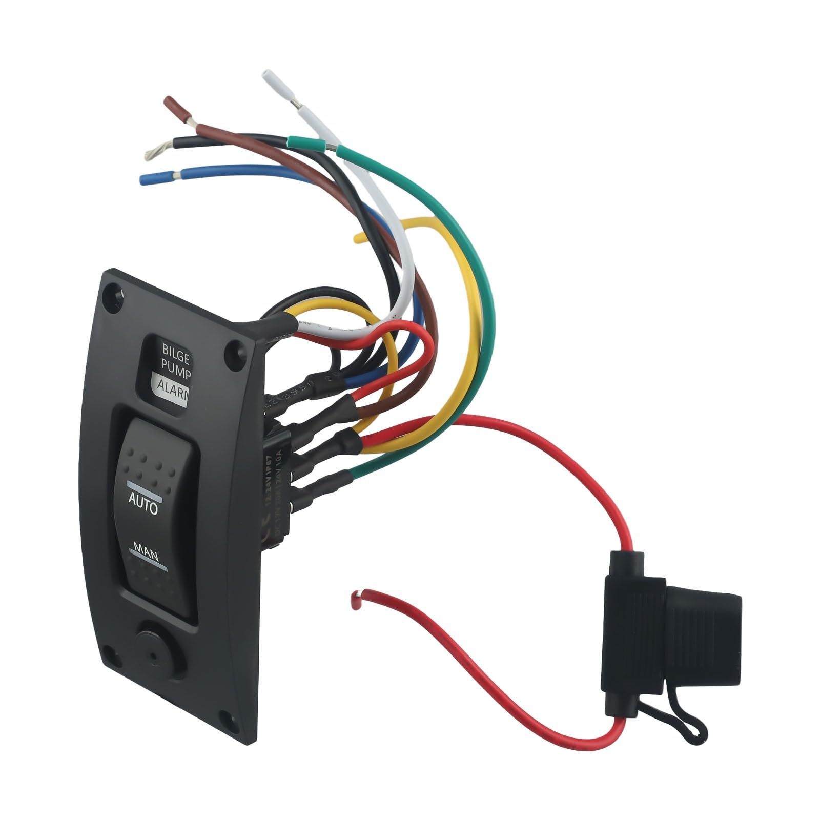 Pannello interruttore pompa di sentina a 3 vie, 12 V/24 V con allarme, impermeabile IP66, controllo manuale automatico, fusibile 20 A, etichetta retroilluminata per barche marine
