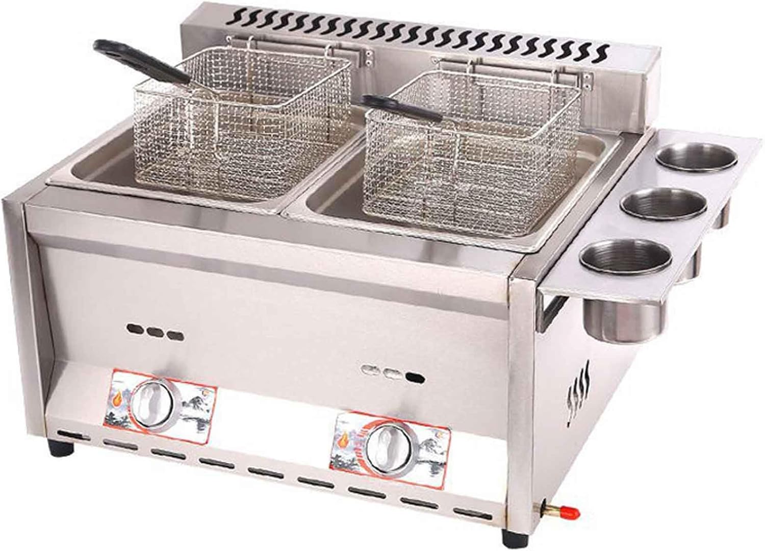 Stainless Steel 304 Deep Fryer Gas Chip Fryer Food Grade Stainless Steel Electronic Pulse Ignition Non-Slip Energy Saving Easy Cleaning,83x43x30cm，56x44x35cm