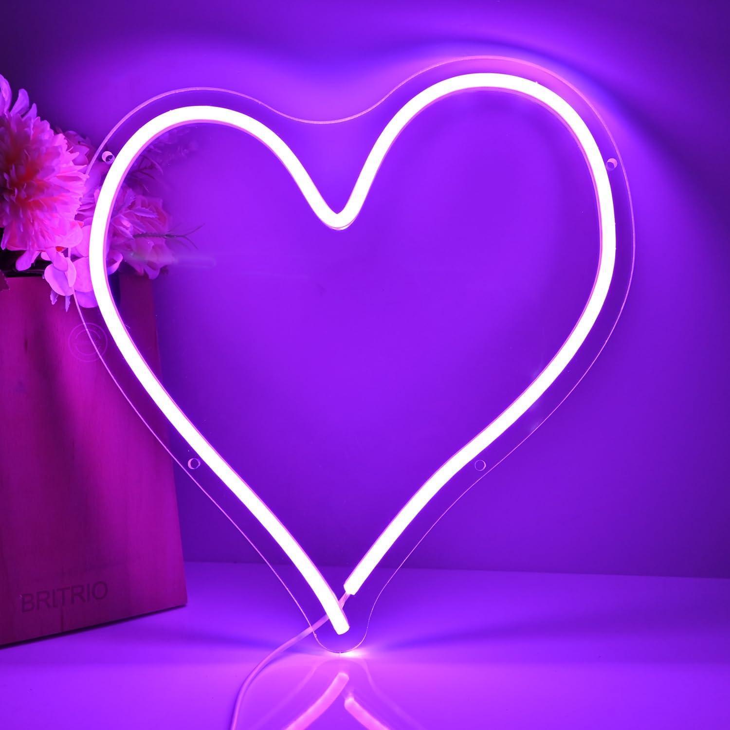 Britrio LED Neon Light Sign 13.4" Heart Shape Neon Sign Wall Hanging Sign Wall Art for Bar Kid’s Bedroom Living Room Dorm Party Home Decor Neon Night Light 5V USB with Switch