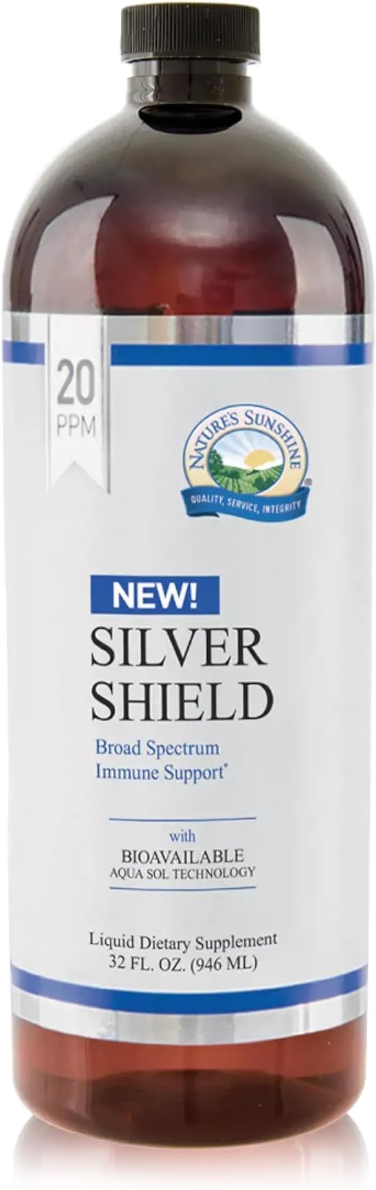 Nature's Sunshine Silver Shield Liquid, 32 Fl Oz | Colloidal Silver Liquid with Aqua Sol Technology Provides Immune Support and Protection