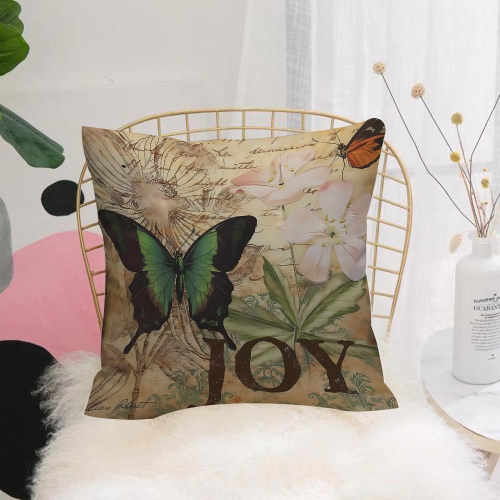 HYOSXW Cushion Cover,Throw Pillow Case Home Decorative for Living Room Bedroom Sofa Chair 16X16 Inch,abstract grunge background with green butterfly and flowers,Pillowcase 40X40cm