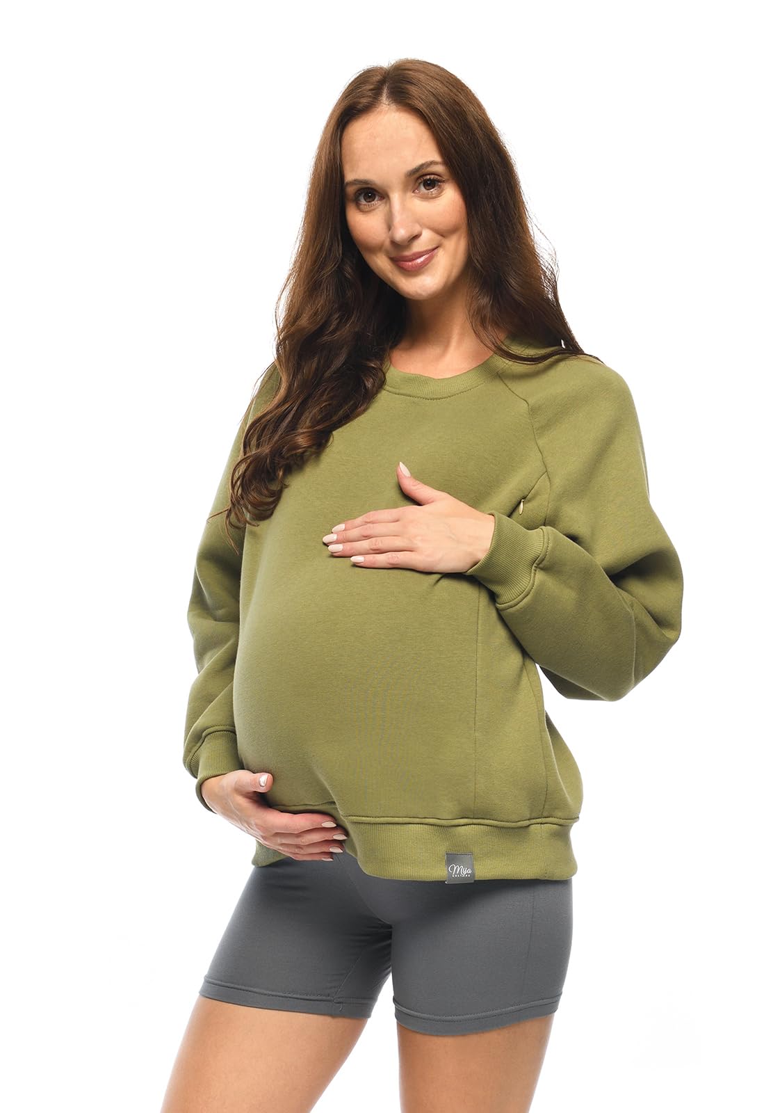 MijaCulture Umstandsmode Pull d'allaitement et pull de grossesse 2 en 1 Olivia M019 (DE/NL/SE/PL, Alphanumérique, L, XL, régulier, vert)