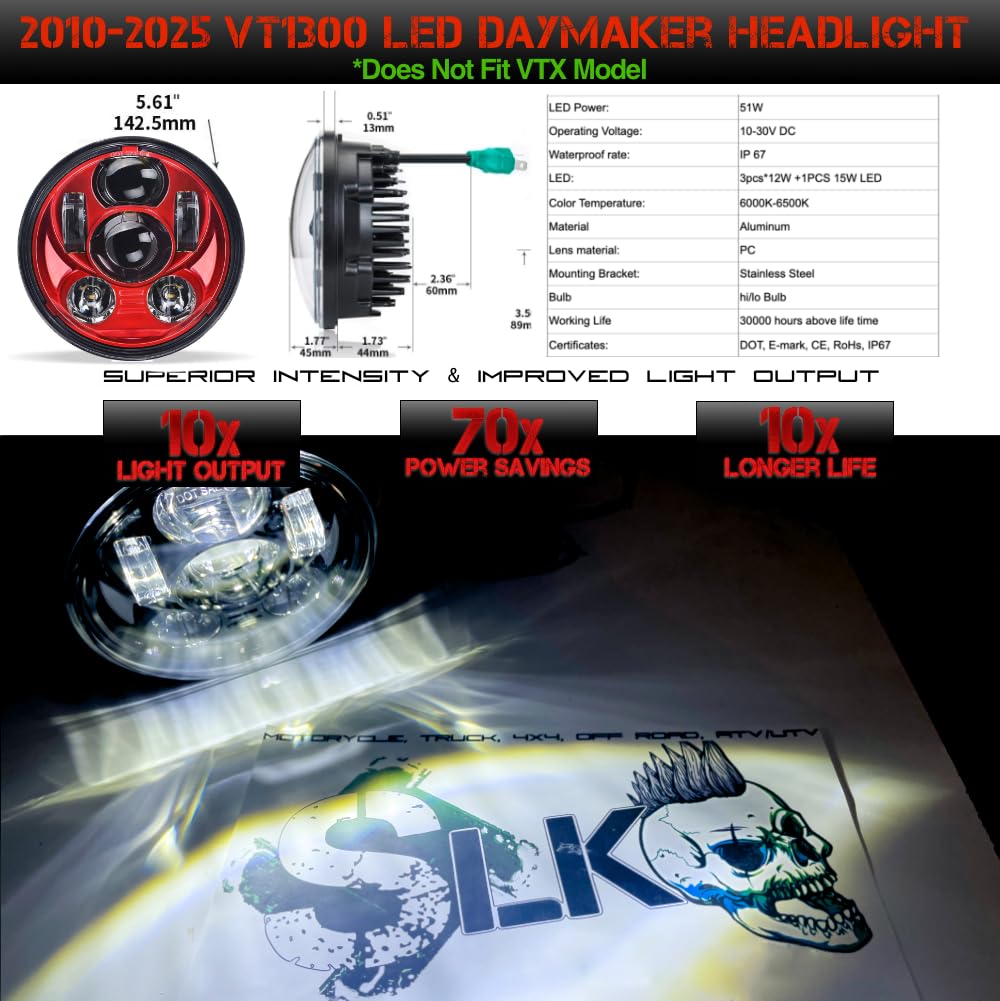LED 3.5インチライト　VT1300 2010〜 Amazon.com: SLK-Lights VT1300 Fury Daymaker LED Headlight 5 3/4in