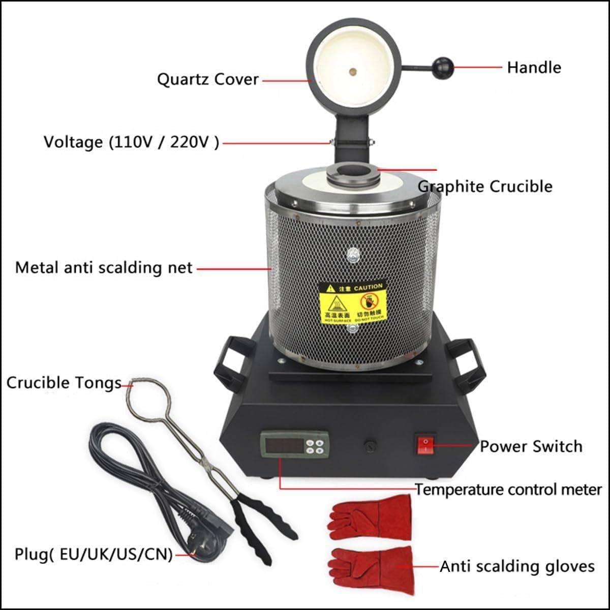 Fusion - Kit de horno de fusión digital de 1600 W, 1150 °C para metal, plata, refinación de joyas, capacidad de 2 kg