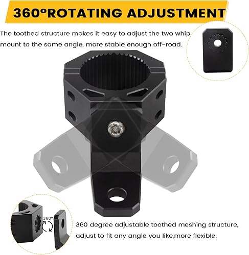 Miniatura 6 de KANGIKX Soporte para látigo UTV, soporte de montaje de luz de bandera de látigo, aleación de aluminio, orificio giratorio de 360, se adapta
