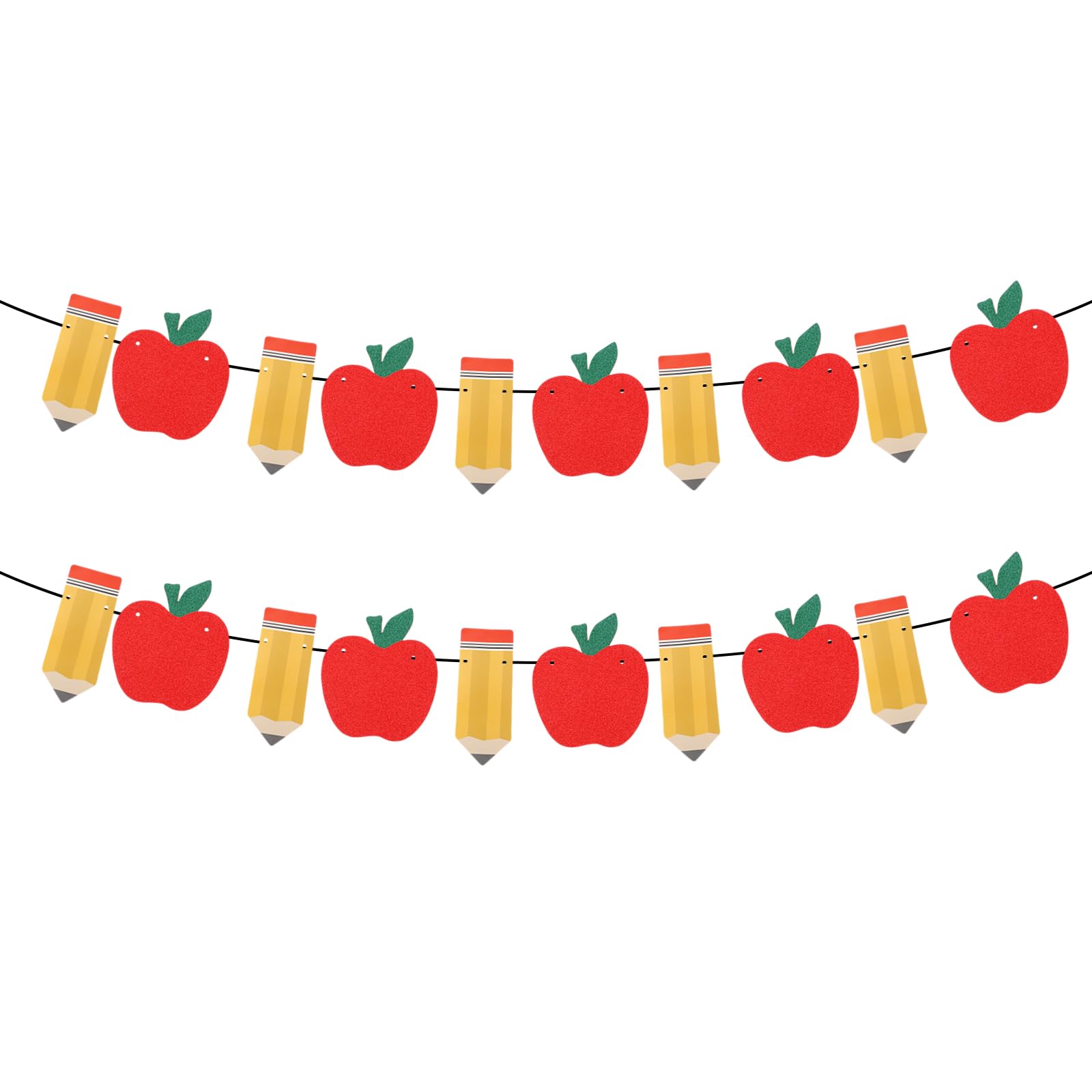 2pcs Apple Pencil Garland Banner, Pre-Strung Glitter Apple Pencil Classroom Hanging Banner Back to School Decorations for First Day of School Teacher Appreciation Decoration Photo Props