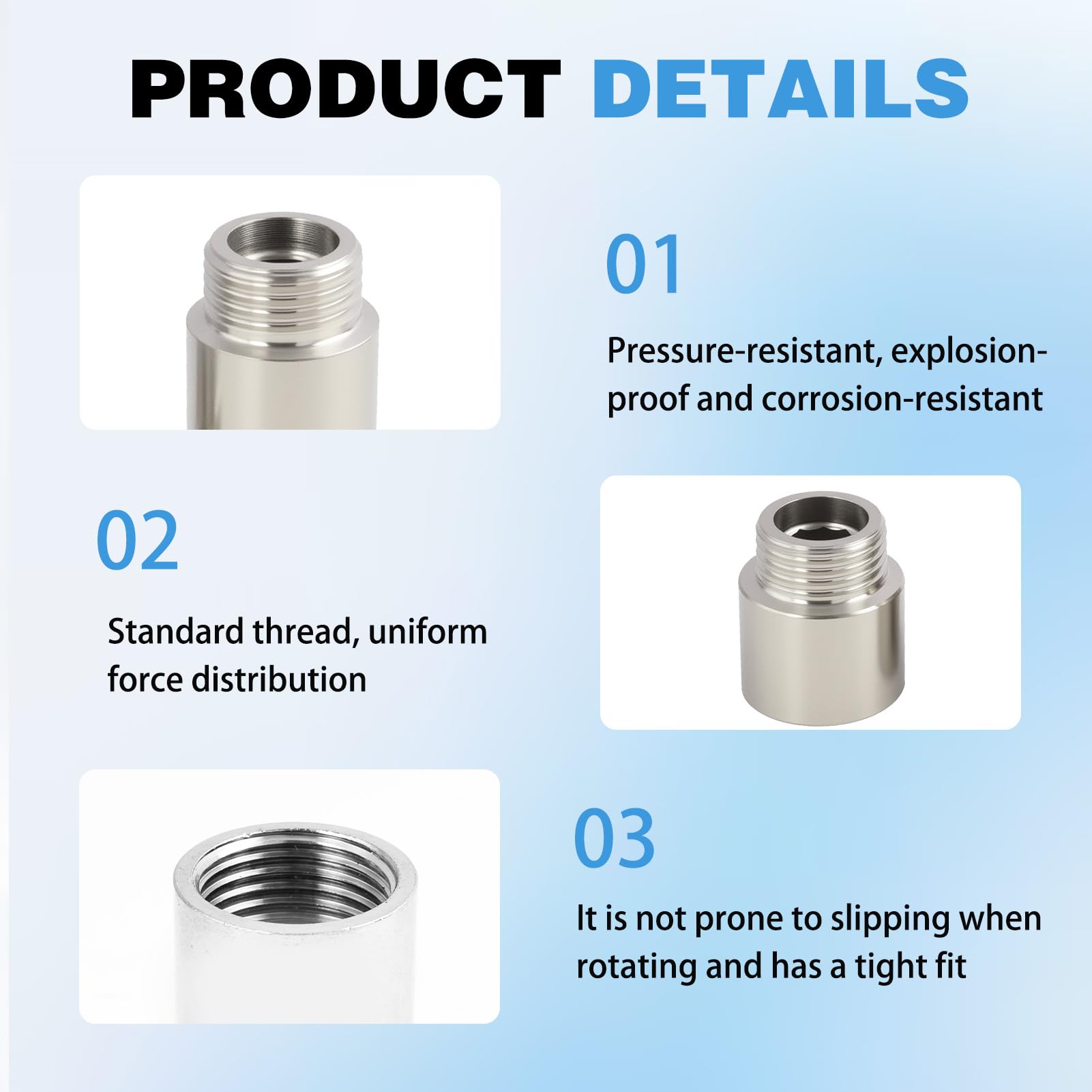 6 Piezas Extensiones de Grifo de 1/2 Pulgada, Racor de Prolongación de Acero Inoxidable, Adaptador de Grifo 1/2, Conector de Aireador de Grifo para Ducha y Tuberías de Agua