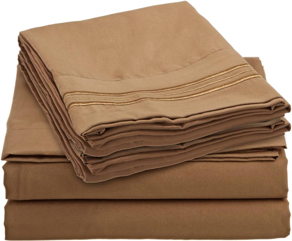 Clara Clark Bed Sheets, Premier 1800 Series 4 Piece Bed Sheet Set, Deep Pocket, Wrinkle, Fade, Stain Resistant, Luxury Soft Bedding Sheets & Pillowcases, RV-Short Queen, Mocha Brown