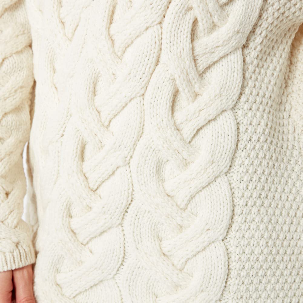 100% Superweicher Merinowolle Chunky Zopfmuster Aran Pullover, in Natur/Ozeangrau/Meeresblau