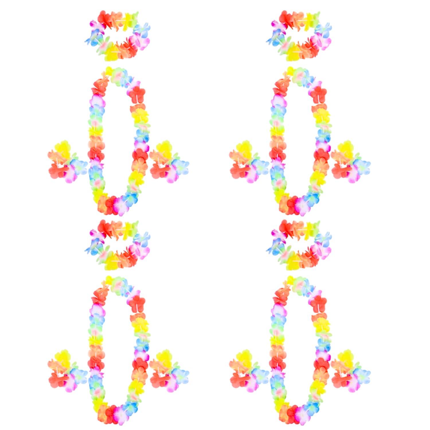Party Decorz Premium Luau Hawaiian Leis Flower Garland Necklace Headband Bracelets (Pack of 4)